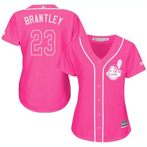 Indians #23 Michael Brantley Pink Fashion Women's Stitched MLB Jersey